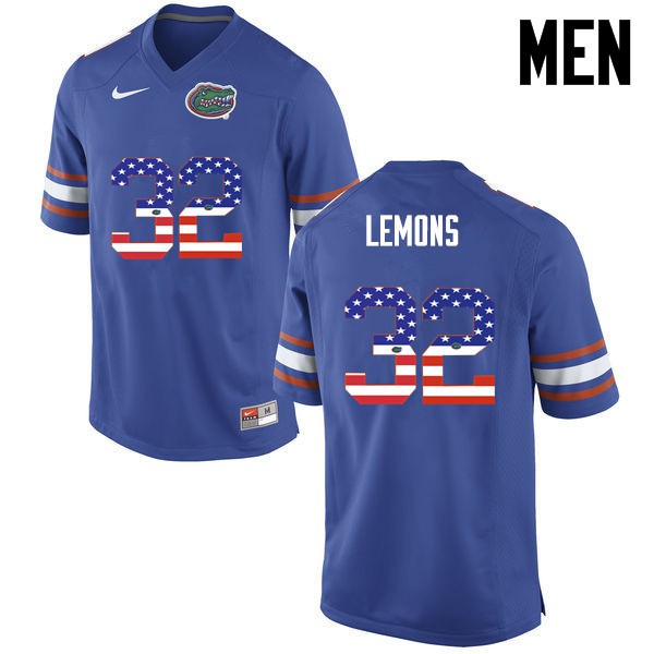 Florida Gators Men #32 Adarius Lemons College Football Jersey USA Flag Fashion Blue